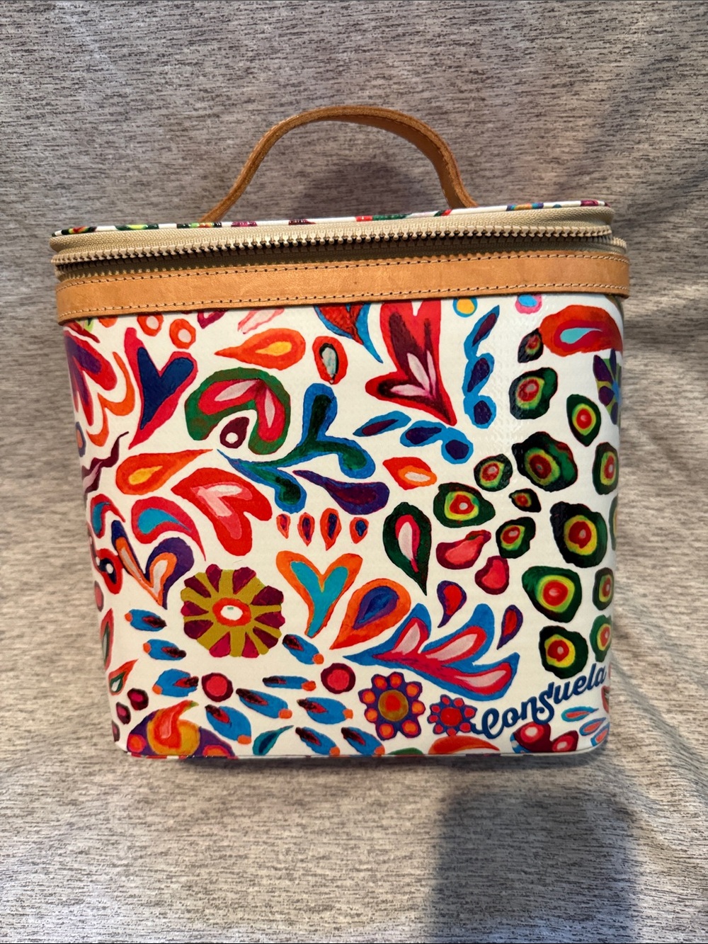Consuela White Swirly Cosmetic Train Case with Tan Trim - Picture 6 of 6